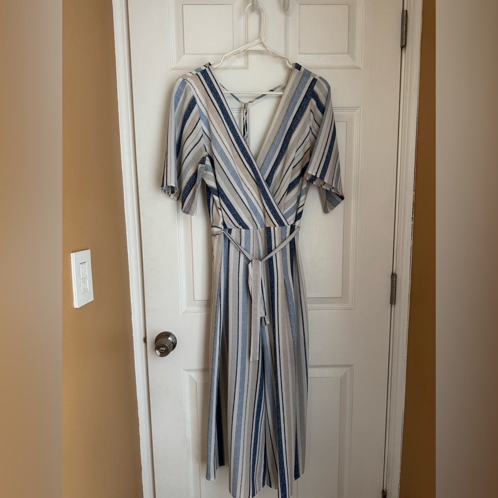 Trixxi Blue Belted Stripe Jumpsuit